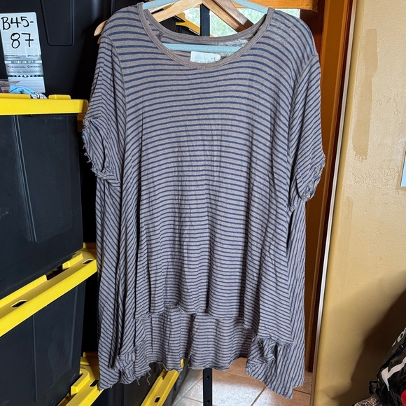 We The Free Tops - We The Free Navy & Brown Linen Cotton Blend Striped Tunic Sz XS/Small Oversized